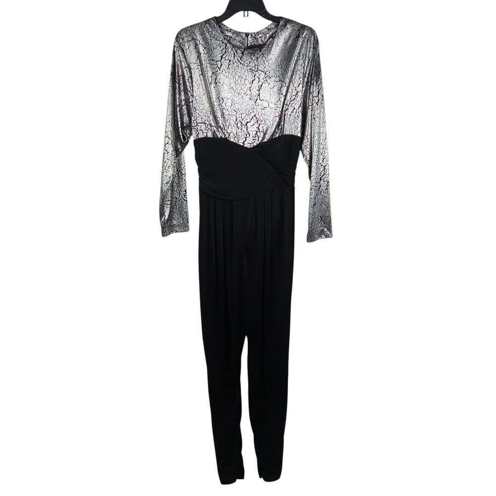 Vintage 80s Calhoun Metallic Silver and Black Jumpsuit S